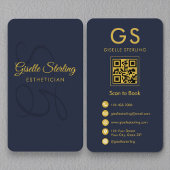 Esthetician Monogram Marine Blauw Goud QR Code Visitekaartje