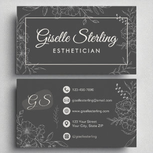 Esthetician Moody Houtskool Grijs Bloemen Modern Visitekaartje
