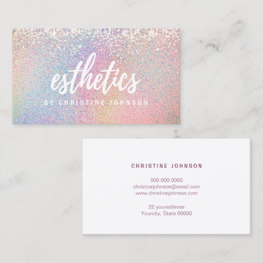 Esthetician Pastel Rainbow Glitter Effect Visitekaartje (Voorkant / Achterkant)