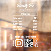 Esthetician prijslijst Instagram Volg ons Raamsticker (Vel 2)