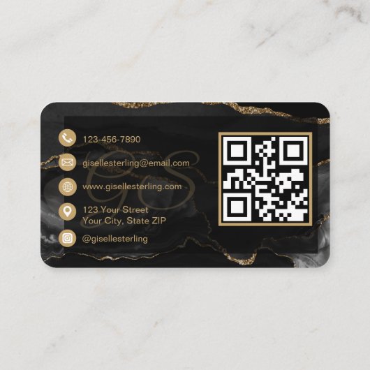 Esthetician QR Code Black Gold Agate Luxury Visitekaartje (Achterkant)