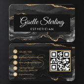 Esthetician QR Code Black Gold Agate Luxury Visitekaartje
