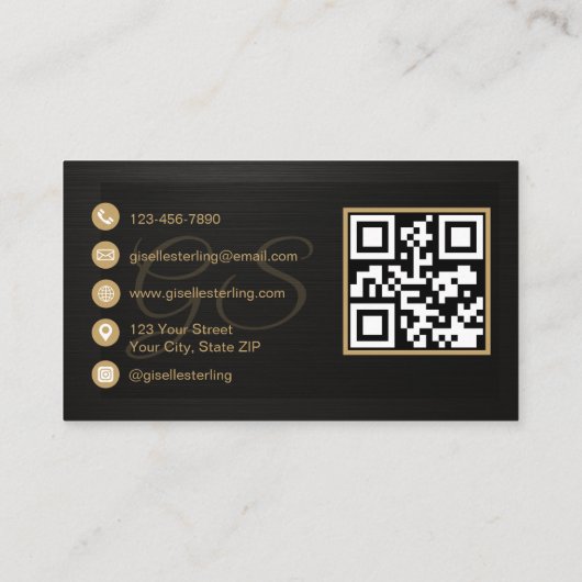 Esthetician QR Code Black Metallic Luxury  Visitekaartje (Achterkant)