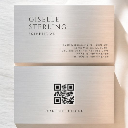Esthetician QR-code geborsteld metaal Visitekaartje