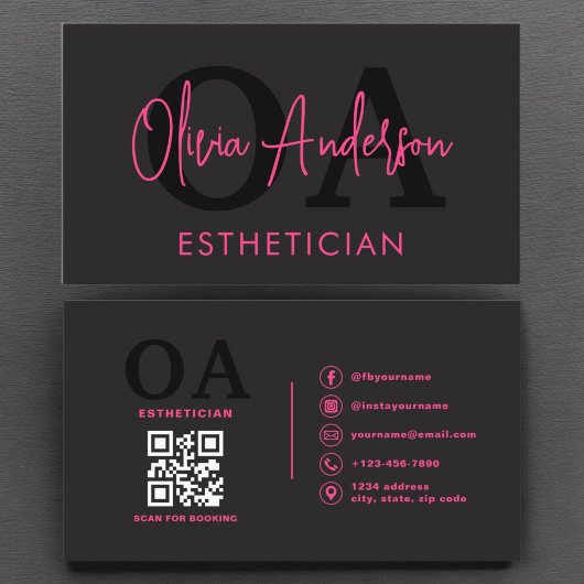Esthetician QR Code Hot Pink Black Sociale Media Visitekaartje