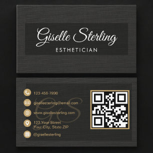 Esthetician QR-code zwart linnen luxe Visitekaartje