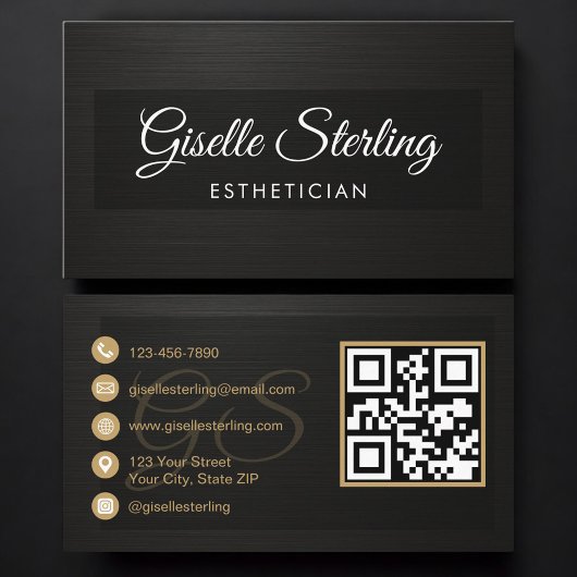 Esthetician QR-code zwart metalic luxe Visitekaartje