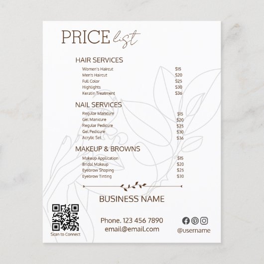 Esthetician Service prijslijst Bohemian Scan Me Flyer (Voorkant)