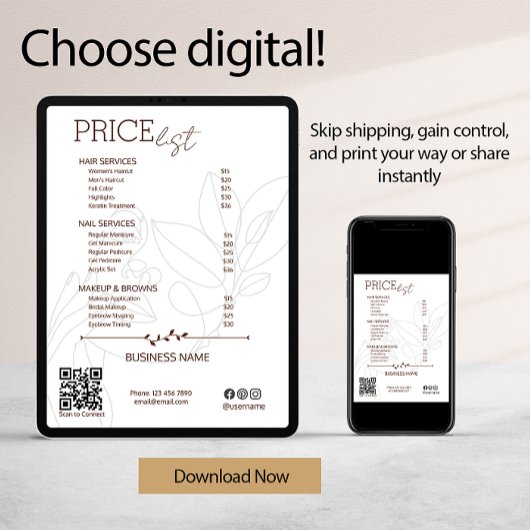 Esthetician Service prijslijst Bohemian Scan Me Flyer