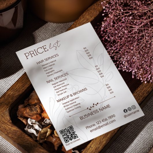 Esthetician Service prijslijst Bohemian Scan Me Flyer