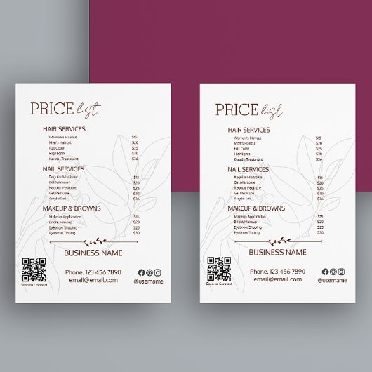 Esthetician Service prijslijst Bohemian Scan Me Flyer
