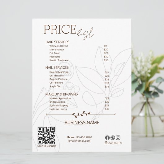 Esthetician Service prijslijst Bohemian Scan Me Kaart (Staand voorkant)