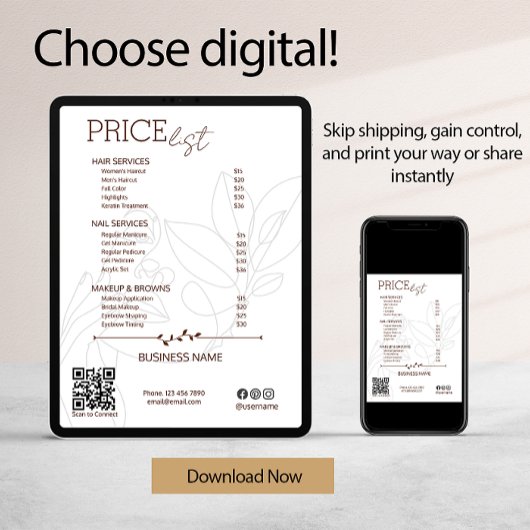 Esthetician Service prijslijst Bohemian Scan Me Kaart