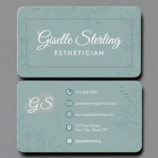 Esthetician Teal Green Floral Visitekaartje