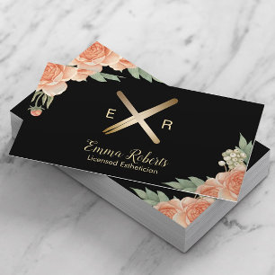 Esthetician Wax Stick & Twezzer Logo Classy Floral Visitekaartje