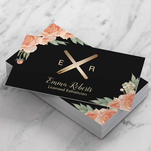 Esthetician Wax Stick & Twezzer Logo Classy Floral Visitekaartje