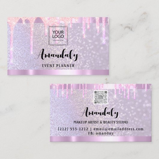 estheticien lak nagels Hair QR-code Logo Roze drup Visitekaartje (Voorkant / Achterkant)