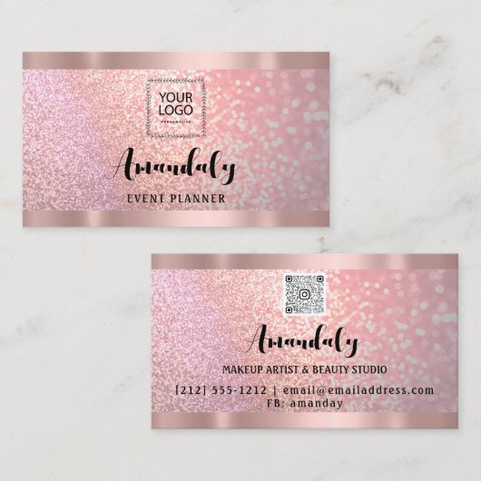 estheticien Lash Nails Hair QR CodeLogo Roos Roze Visitekaartje (Voorkant / Achterkant)