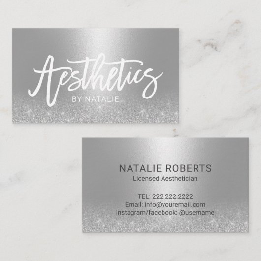 Estheticien Modern Silver esthetica Visitekaartje (Voorkant / Achterkant)