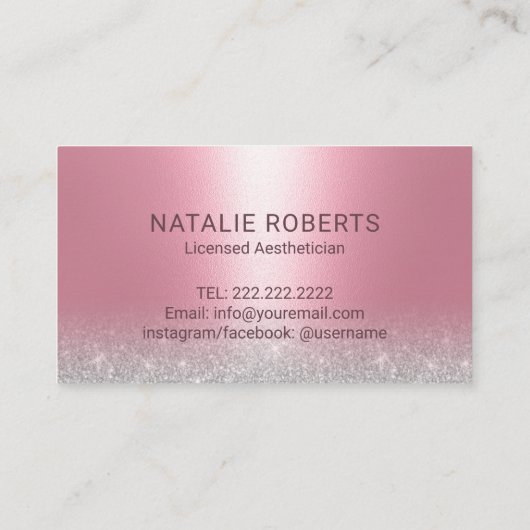 Estheticien roze en zilveresthetica visitekaartje (Achterkant)