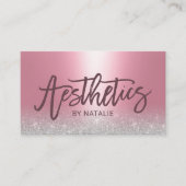 Estheticien roze en zilveresthetica visitekaartje (Voorkant)