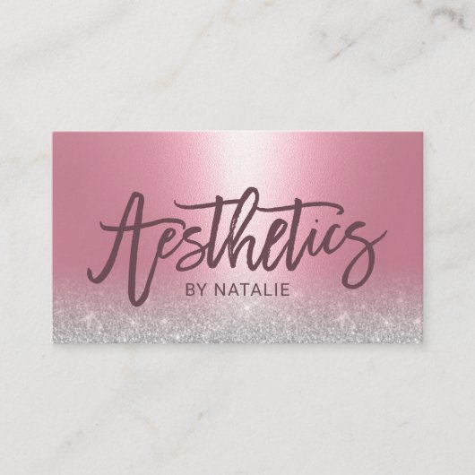 Estheticien roze en zilveresthetica visitekaartje (Voorkant)
