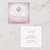 Estheticus faux roze glitter dahlia decor vierkante visitekaartje (Voorkant / Achterkant)