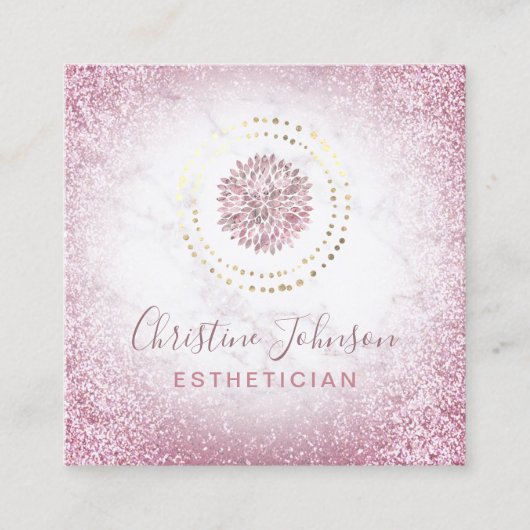 Estheticus faux roze glitter dahlia decor vierkante visitekaartje (Voorkant)