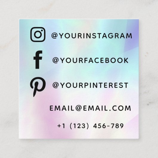 Esthetiek Holografisch Elegante Vlinder Modern Vierkante Visitekaartje (Achterkant)