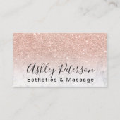 Esthetiek massagescript marmer roos gouden glitter visitekaartje (Voorkant)