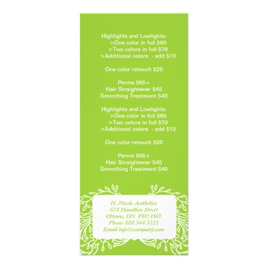 Esthetiek Menu Rack Kaarten (Achterkant)