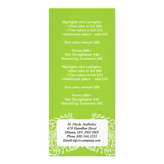 Esthetiek Menu Rack Kaarten (Achterkant)