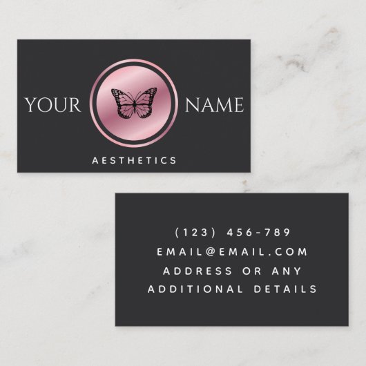 Esthetiek Toevoegen Jouw naam Roos Gold Butterfly  Visitekaartje (Voorkant / Achterkant)