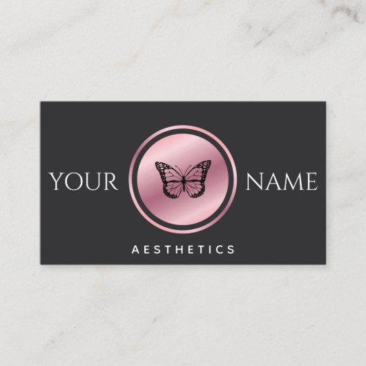 Esthetiek Toevoegen Jouw naam Roos Gold Butterfly Visitekaartje (Voorkant)