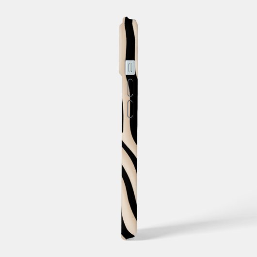Esthetisch beige en zwart zebra streeppatroon iPhone 15 case (Linkerkant)
