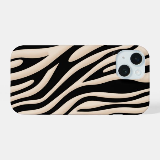 Esthetisch beige en zwart zebra streeppatroon iPhone 15 case (Achterkant horizontaal)