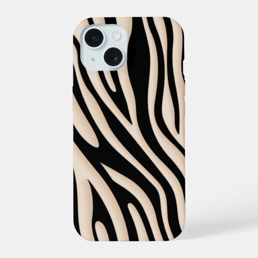 Esthetisch beige en zwart zebra streeppatroon iPhone 15 case (Achterkant)