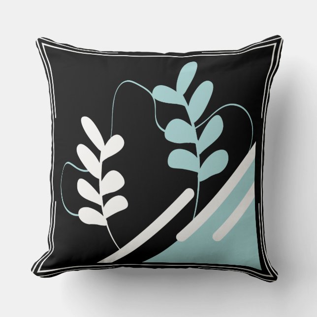Esthetisch blauw-witte blad grafisch kussen (Voorkant)