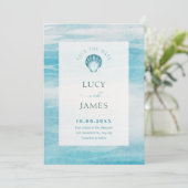 Esthetisch blauw zee bruiloft save the date (Staand voorkant)