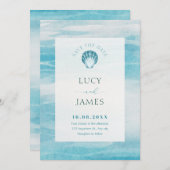 Esthetisch blauw zee bruiloft save the date (Voorkant / Achterkant)