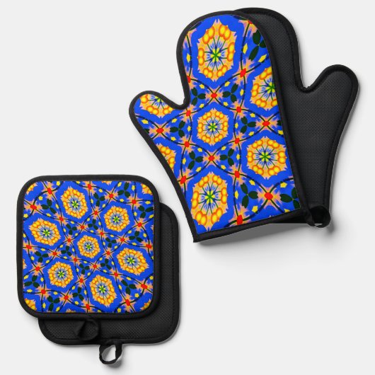 esthetisch bloemmotief ovenwant & pannenlap set (Voorkant / Achterkant)