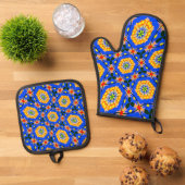 esthetisch bloemmotief ovenwant & pannenlap set (Top down)