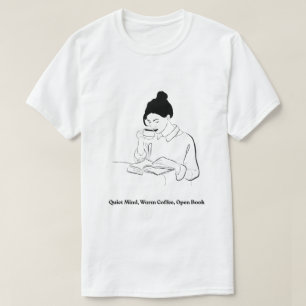 Esthetisch boek en koffie lijn kunst T-shirt