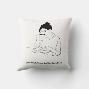 Esthetisch boek en koffie lijn kunst T-shirt Kussen