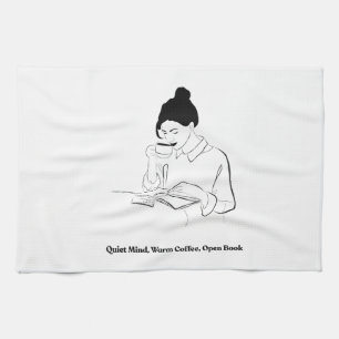 Esthetisch boek en koffie lijn kunst T-shirt Theedoek