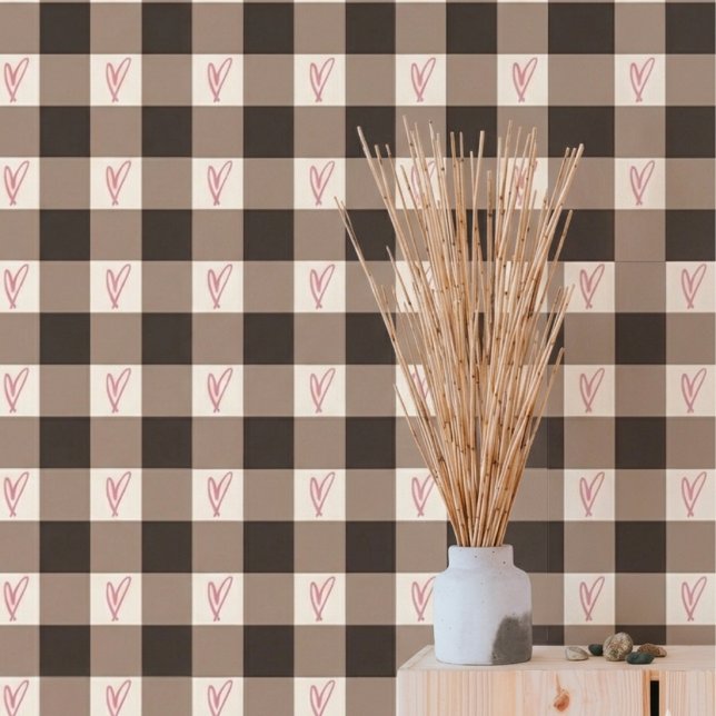 Esthetisch Bruin Hart Gingham Textuur Behang (Creator heeft geüpload)