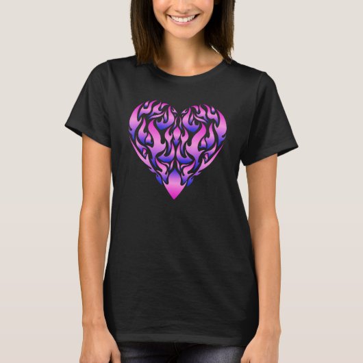Esthetisch Flaming Heart Paarse Roze Vuurvlam T-shirt (Voorkant)