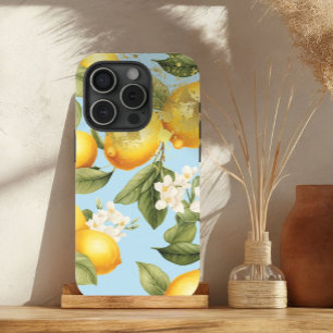 Esthetisch geel, lichtblauw en goud citroenfruit iPhone 15 case
