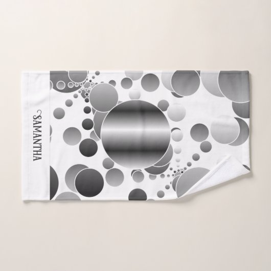 Esthetisch Grijs Abstract Polka Dots Pattern Wit Bad Handdoek (Handdoek)