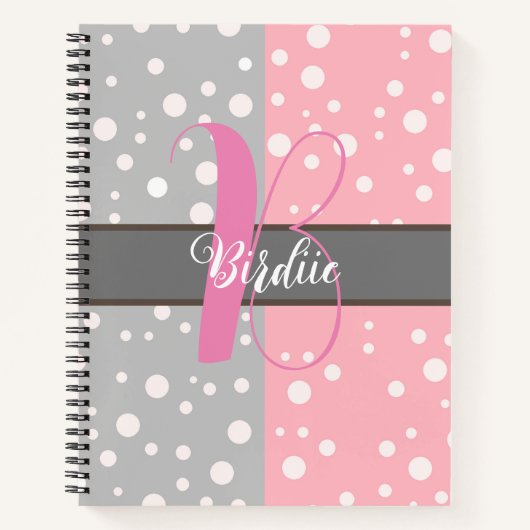 Esthetisch grijs en roze - naam in monogram notitieboek (Voorkant)